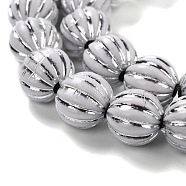 Grooved Resin Beads Strands, Silver Metal Enlaced, Pumpkin, Light Grey, 10~12mm, Hole: 3mm, about 32pcs/strand, 13.78''(35cm)(RESI-M023-01F)