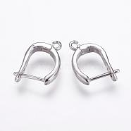 Brass Hoop Earring Findings with Latch Back Closure, Real Platinum Plated, 20x14x3.5mm, Hole: 1.5mm, Pin: 1mm(ZIRC-F052-28P)