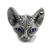 Tibetan Style Alloy Pendnat, with Resin Rhinestone, Frosted, Cat, Blue, 27x31x16.5mm, Hole: 3mm(PALLOY-H133-02AS-03)
