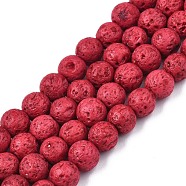 Synthetic Lava Rock Beads Strands, Dyed, Round, Cerise, 6mm, Hole: 1mm, about 61pcs/strand, 14.96 inch(38cm)(G-S277-6mm-12)