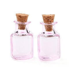 Square Glass Cork Bottles Ornament, Glass Empty Wishing Bottles, DIY Vials for Pendant Decorations, Lavender Blush, 1.4x1.4x2.3cm(GLAA-D002-04B)