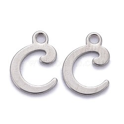 304 Stainless Steel Pendants, Alphabet, Stainless Steel Color, Letter.C, 11x8x1mm, Hole: 1.5mm(STAS-Z023-C)