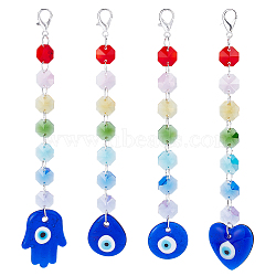 Handmade Lampwork Evil Eye Pendants Decoration, Octagon Electroplate Glass Beaded Suncatchers, with Zinc Alloy Lobster Claw Clasps, Teardrop/Flat Round/Heart/Palm, Colorful, 190~208mm, 1set/box(HJEW-CA0001-36)