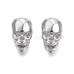 Brass Beads, Skull, Cadmium Free & Nickel Free & Lead Free, Platinum, 12x7x8.5mm, Hole: 1.8mm(KK-N216-352)