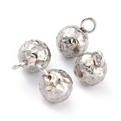 304 Stainless Steel Charms, Round, Textured, Stainless Steel Color, 9x6mm, Hole: 1.8mm(STAS-O147-03B-P)