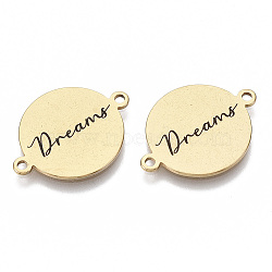 201 Stainless Steel Enamel Links connectors, Flat Round with Word Dreams, Black, Golden, 16x21x1mm, Hole: 1.4mm(X-STAS-S079-144D)