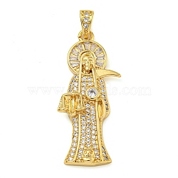 Rack Plating Brass Micro Pave Cubic Zirconia Pendants, Lead Free & Cadmium Free, Long-Lasting Plated, God, Real 18K Gold Plated, 38x17x5mm, Hole: 6x3.5mm(KK-Z063-09G-01)