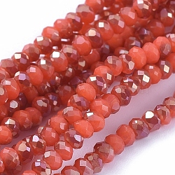 Electroplate Glass Beads Strands, Half Rainbow Plated, Faceted, Rondelle, Orange Red, 2.5x1mm, Hole: 0.5mm, about 185~190pcs/strand, 13 inch(33cm)(GLAA-F079-HR01)