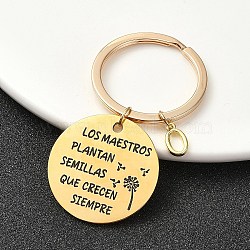 201 Stainless Steel & Brass Letter Keychain, with Alloy Rings, Golden, Letter O, 6.2cm, Pendant: 12~30mm(KEYC-YW00095-15)