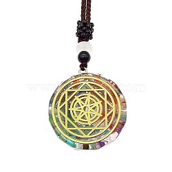 Orgonite Chakra Natural & Synthetic Mixed Stone Pendant Necklaces, Nylon Thread Necklace for Women, Flat Round, Star, 25.59 inch(65cm)(PZ4674-20)