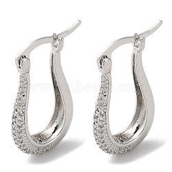 Teardrop Brass Cubic Zirconia Hoop Earrings, Long-Lasting Plated, Lead Free & Cadmium Free, Platinum, 25.5x15.5x4mm(EJEW-K247-14P)