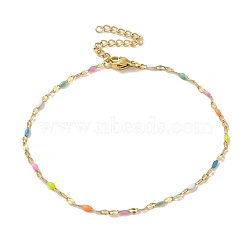 304 Stainless Steel Anklet, Enamel Dapped Chain for Women, Golden, 8-7/8 inch(22.5cm)(AJEW-B026-02G)