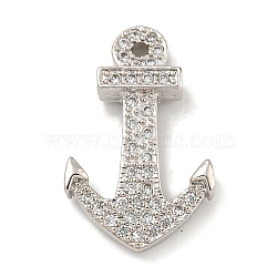 Brass Micro Pave Clear Cubic Zirconia Pendants, Anchor Charms, Platinum, 27x17.5x5mm, Hole: 1mm(KK-G493-01P-01)