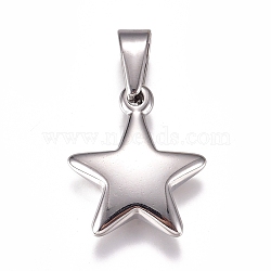 304 Stainless Steel Pendants, Star, Stainless Steel Color, 23.5x20x5mm, Hole: 10x4.5mm(STAS-I135-25P)