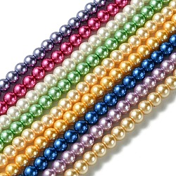 Eco-Friendly Dyed Glass Pearl Round Bead Strands, Cotton Cord Threaded, Mixed Color, 6mm, Hole: 1.2~1.5mm(X-HY-A008-6mm-M)