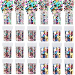 Nbeads PVC Nail Art Glitter Sequins, DIY Sparkly Paillette Tips Nail, Nail Art Decoration Accessories, Mixed Alphabet & Number & Bear, Mixed Color, 6~7x6~8x0.1mm, 24bottles/set(MRMJ-NB0001-08)