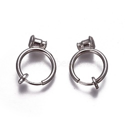 Brass Clip-on Earrings, Ring, Platinum, 17x13x1.5mm, Hole: 0.6mm, Pin: 1mm(EJEW-F196-07P)