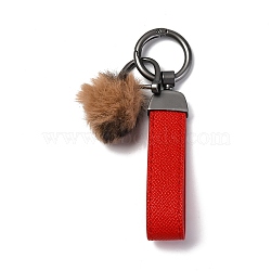 Plush & Imitation Leather Keychain, with Gunmetal Alloy Finding, for Bag Car Pendant Decoration, Pom Pom Ball, Red, 18cm(KEYC-K023-01B-01)