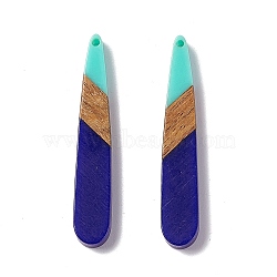 Opaque Resin & Walnut Wood Pendants, Teardrop Charms, Dark Blue, 44x7.5x3.5mm, Hole: 1.5mm(RESI-M027-12B)