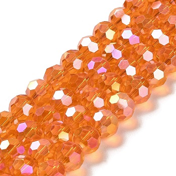 Transparent Glass Beads, 32 Facets, AB Color Plated, Round, Dark Orange, 10x8.5~9mm, Hole: 1.6mm, about 67pcs/strand, 23.62''(60cm)