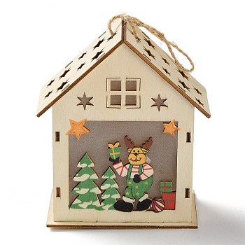 Christmas Theme Wood House Hanging Ornaments, with Electromagnetic Light, Deer, 230mm