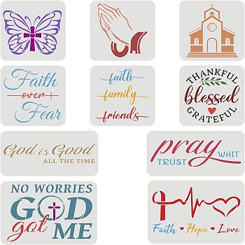 Religion Theme PET Drawing Painting Stencils Templates Sets, Mixed Patterns, 150~210x200~300mm, 10pcs/set