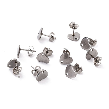 304 Stainless Steel Stud Earring Findings, with Ear Nuts, Heart, Stainless Steel Color, 12x9mm, Hole: 1.4mm, Pin: 0.7mm