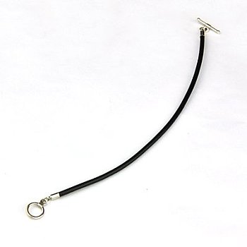 Cowhide Leather Cord Bracelet Making, with Brass Cord Ends, Iron Jump Rings and Tibetan Style Bar & Ring Toggle Clasps, Black, 205x3mm