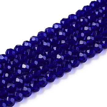 Glass Beads Strands, Faceted, Rondelle, Blue, 3.5~3.8x3mm, Hole: 0.4mm, about 113~115pcs/strand, 12.80~12.99 inch(32.5~33cm)