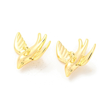 Brass Charms, Bird, Real 18K Gold Plated, 6.5x13x13.5mm, Hole: 1.5mm