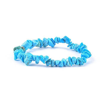 Howlite Chips Stretch Bracelets, Deep Sky Blue, 2-1/8~2-1/4 inch(5.3~5.6cm)