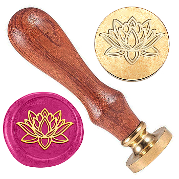 Retro Golden Tone Brass Sealing Wax Stamp Head, with Removable Wood Handle, for Envelopes Invitations, Gift Card, Flower, 83x22mm, Stamps: 25x14.5mm