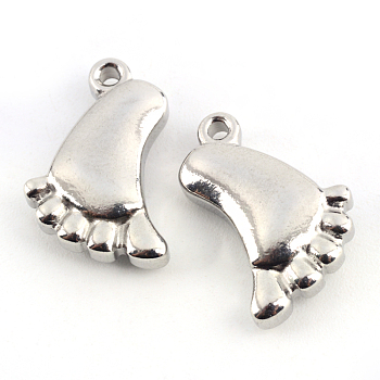 201 Stainless Steel Feet Pendants, Stainless Steel Color, 16x12x4mm, Hole: 1.5mm