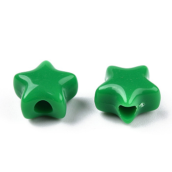 Opaque Acrylic Beads, Star, Green, 9x9.5x5.5mm, Hole: 2.5mm, about 2050pcs/500g