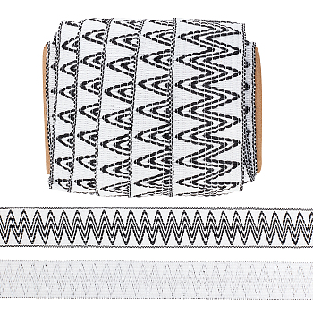 ARRICRAFT Ethnic Style Jacquard Nylon Elastic Ribbon, Flat with Wave Pattern, Black, 54mm