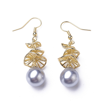 Synthetic Shell Pearl Dangle Earrings, with Brass Findings, Round, Silver, 49mm, Pin: 0.5mm