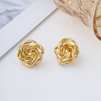 Hollow Rose Brass Stud Earrings, Women Luxury Fashion Ear Jewelry