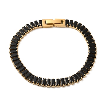 Cubic Zirconia Tennis Bracelet, Vacuum Plating Golden 304 Stainless Steel Rectangle Link Chain Bracelet, Black, 6-1/2~6-3/4 inch(16.5~17.2cm)