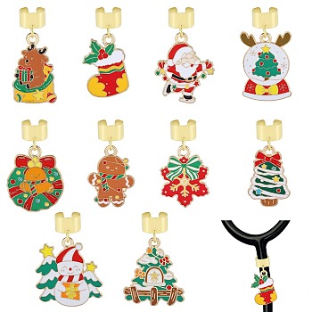 10Pcs Christmas Theme Alloy Enamel Stethoscope Pendant Decorations, with 304 Stainless Steel Findings, Mixed Color, 32~35mm, 10pcs/set