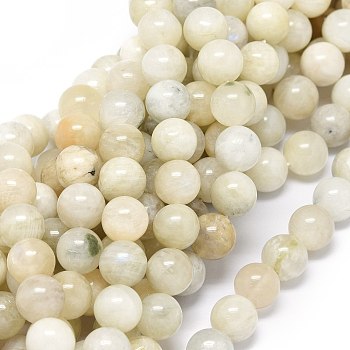 Natural Rainbow Moonstone Beads Strands, Round, 10~10.5mm, Hole: 1mm, about 39pcs/strand, 15.55 inch(39.5cm)