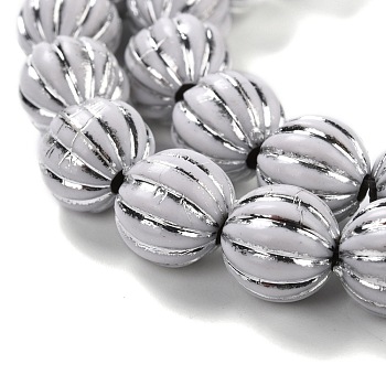 Grooved Resin Beads Strands, Silver Metal Enlaced, Pumpkin, Light Grey, 10~12mm, Hole: 3mm, about 32pcs/strand, 13.78''(35cm)