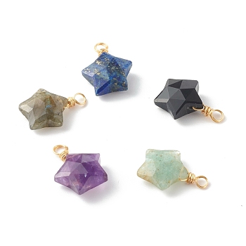 Natural Mixed Gemstone Charms, with Golden Brass Findings, Star, 19.5x14x6.5mm, Hole: 2.5mm