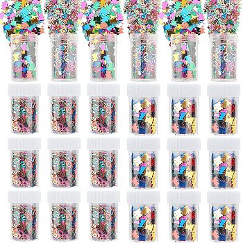 Nbeads PVC Nail Art Glitter Sequins, DIY Sparkly Paillette Tips Nail, Nail Art Decoration Accessories, Mixed Alphabet & Number & Bear, Mixed Color, 6~7x6~8x0.1mm, 24bottles/set