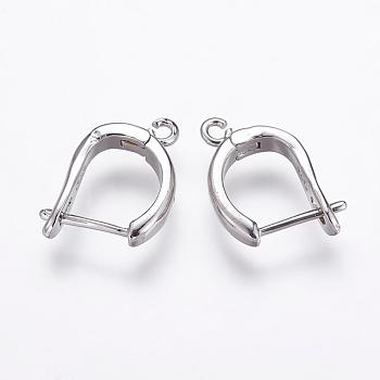Brass Hoop Earring Findings with Latch Back Closure, Real Platinum Plated, 20x14x3.5mm, Hole: 1.5mm, Pin: 1mm