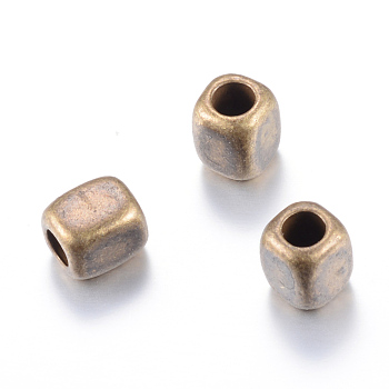 Tibetan Style Alloy Spacer Beads, Cuboid, Cadmium Free & Nickel Free & Lead Free, Antique Bronze, 5x5x6.5mm, Hole: 3mm