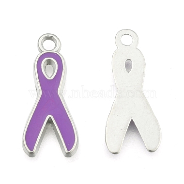 Platinum Purple Awareness Ribbon Alloy + Enamel Pendants