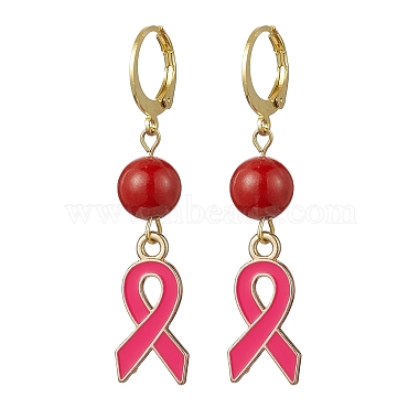 October Breast Cancer Pink Awareness Ribbon Alloy Enamel Leverback Earrings(EJEW-JE05668)-3