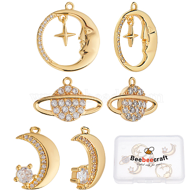 Real 18K Gold Plated Clear Moon Brass+Cubic Zirconia Pendants