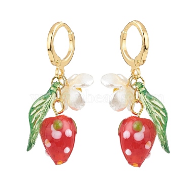 fraise au chalumeau avec boucle d'oreille pendante en forme de fleur perlée en plastique(X-EJEW-TA00130)-3