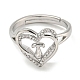 Heart with Letter Rack Plating Brass Micro Pave Clear Cubic Zirconia Adjustable Rings for Women(RJEW-I105-01P-T)-2